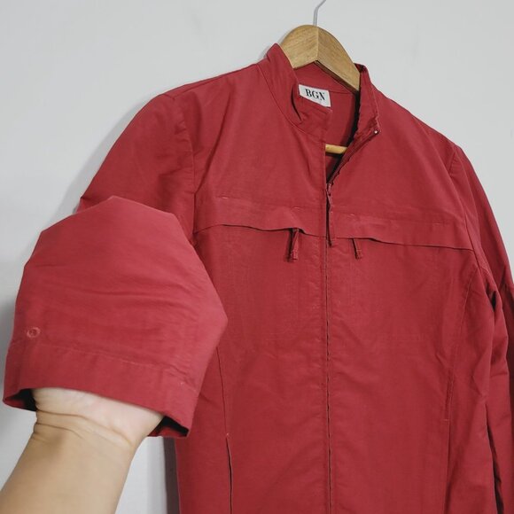 BGN Red Cotton Blend Long Sleeve Casual Zip Pocket Front Mock Collar Size Small - Picture 2 of 12
